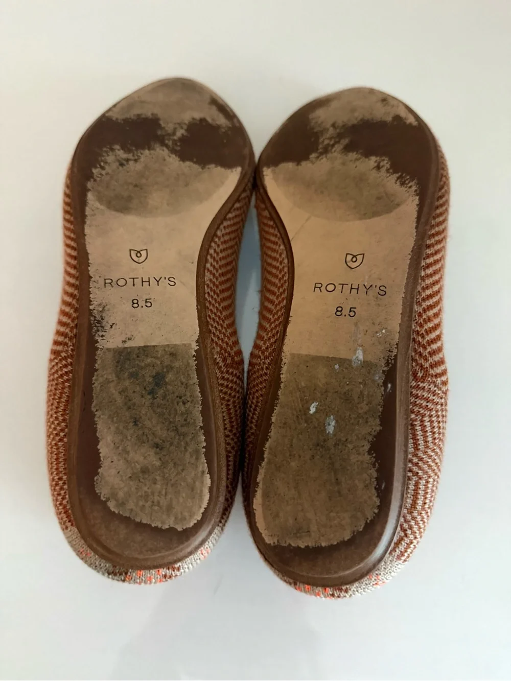 Rothy’s The Point Flats Wool Herringbone Caramel Comfort Vegan Size 8.5